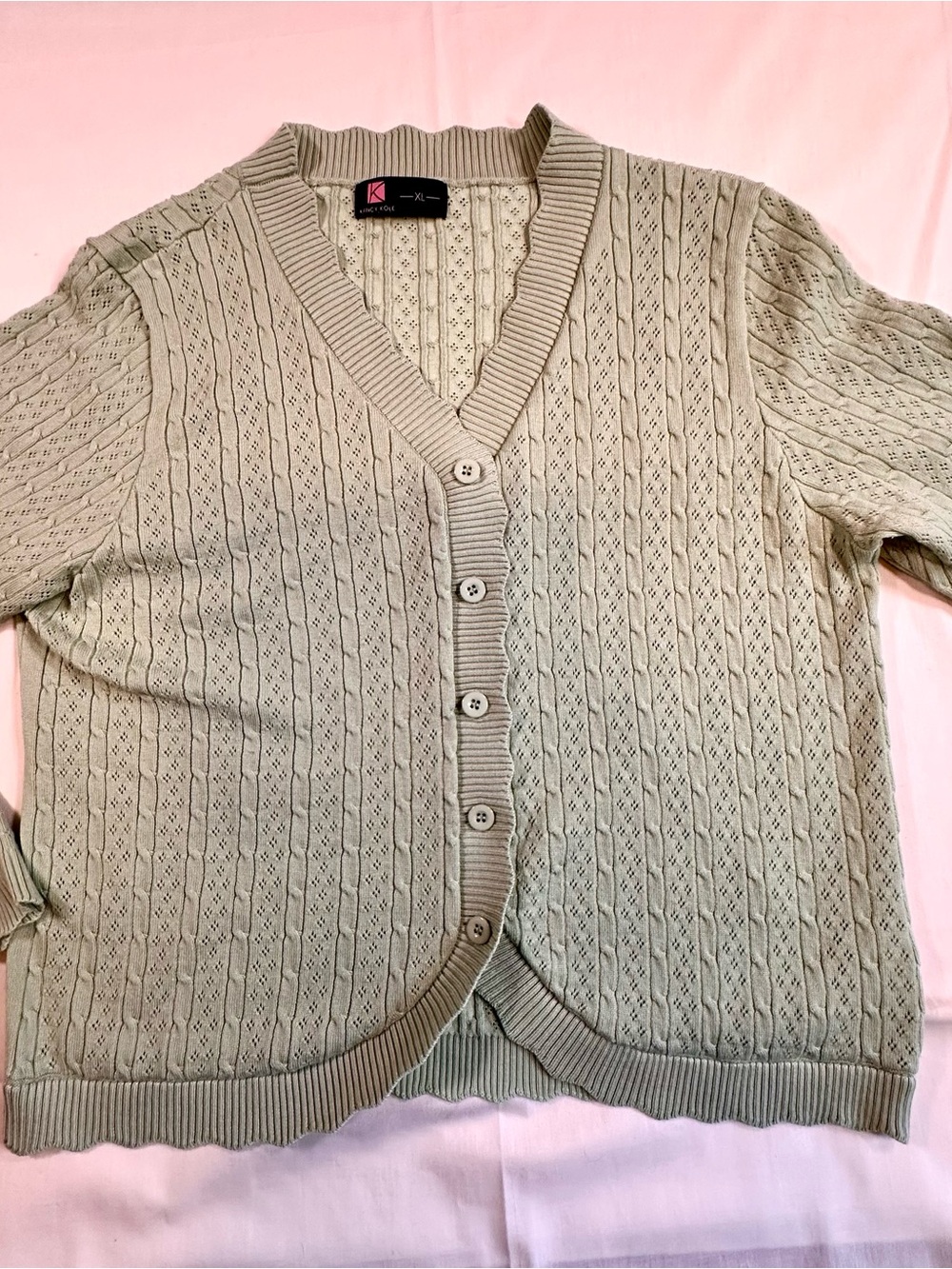 Button-Front Light Sage Knit Cardigan Sweater